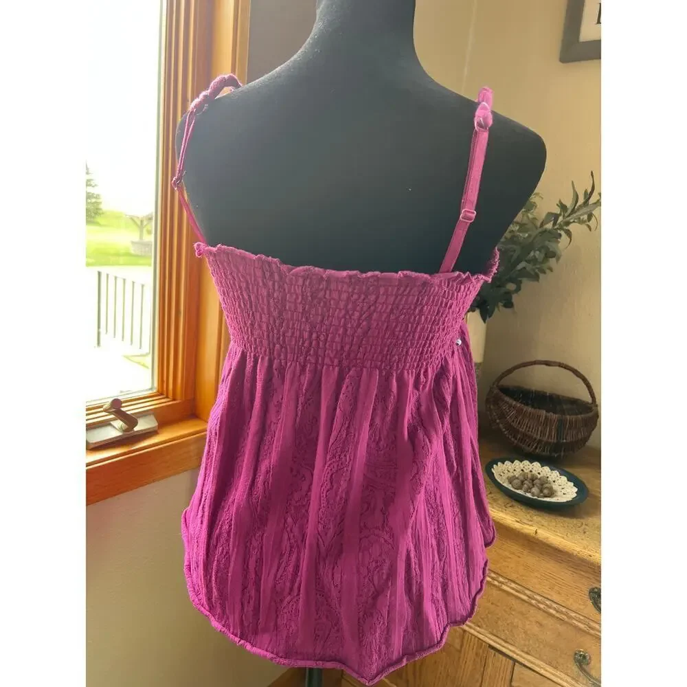 Free People magenta elastic strap top with bead detail, women's size S